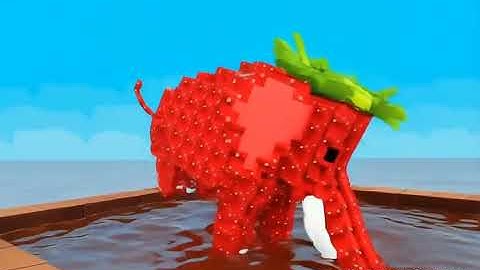 A voxel-style strawberry elephant runs forward lighting, high-quality 3D animation, smooth motion.