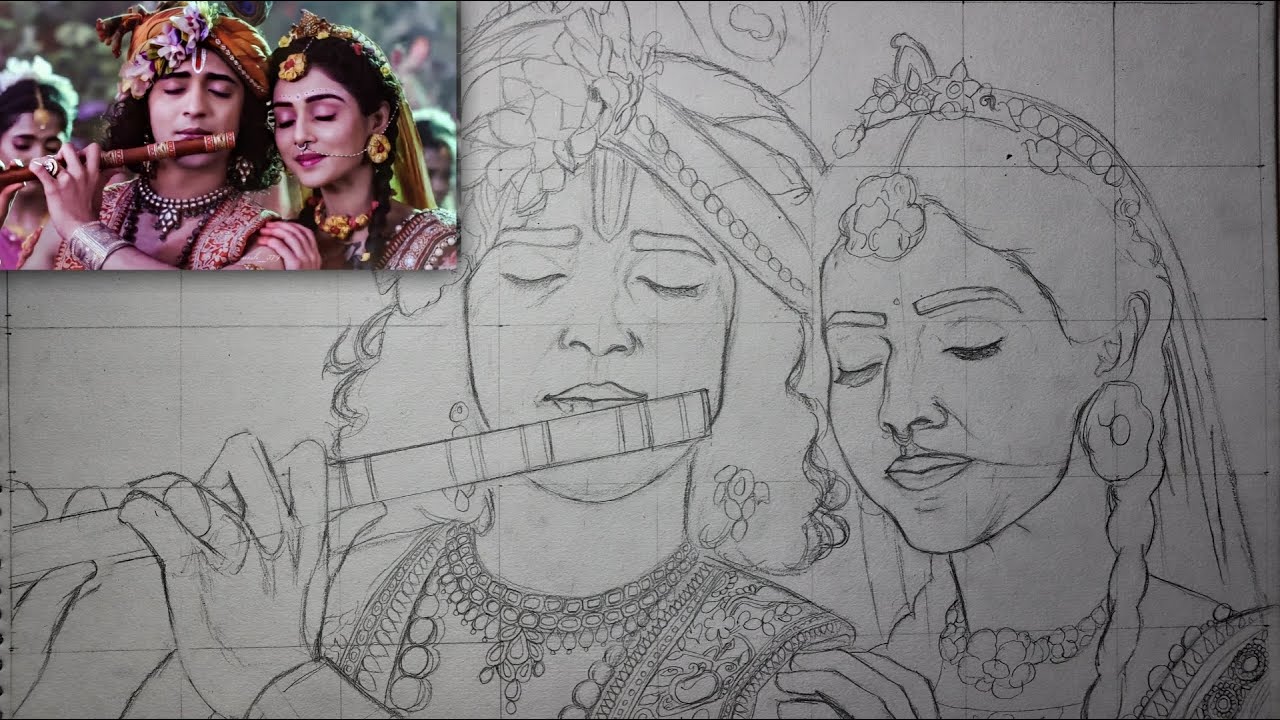 RADHA KRISHNA OUTLINE with grid method // for beginners - YouTube