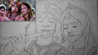 RADHA KRISHNA OUTLINE with grid method // for beginners