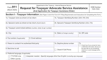 IRS Form 911 walkthrough (Request for Taxpayer Assistance)
