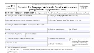 IRS Form 911 walkthrough (Request for Taxpayer Assistance)