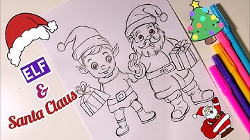 Christmas ELF And Santa Claus Drawing | Merry Christmas Drawing | How to Draw Easy Santa Claus #art