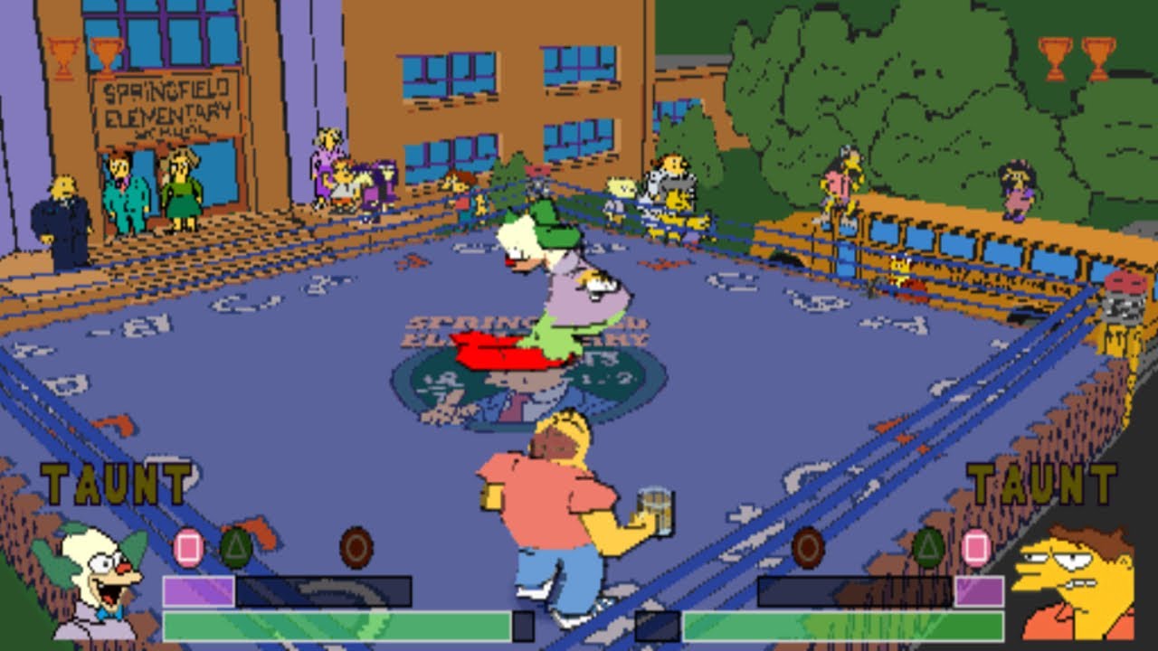 The Simpsons Wrestling - UNUSED Springfield Elementary Level Gameplay