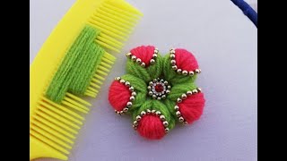 amazing trick with hair comb/easywoolen flower making with small pearls