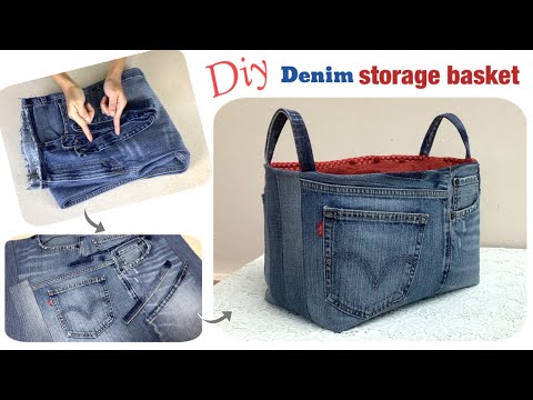 sewing diy a denim storage basket tutorial, diy a denim boxes patterns, old jeans reuse