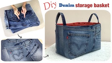 sewing diy a denim storage basket tutorial, diy a denim boxes patterns, old jeans reuse ideas.