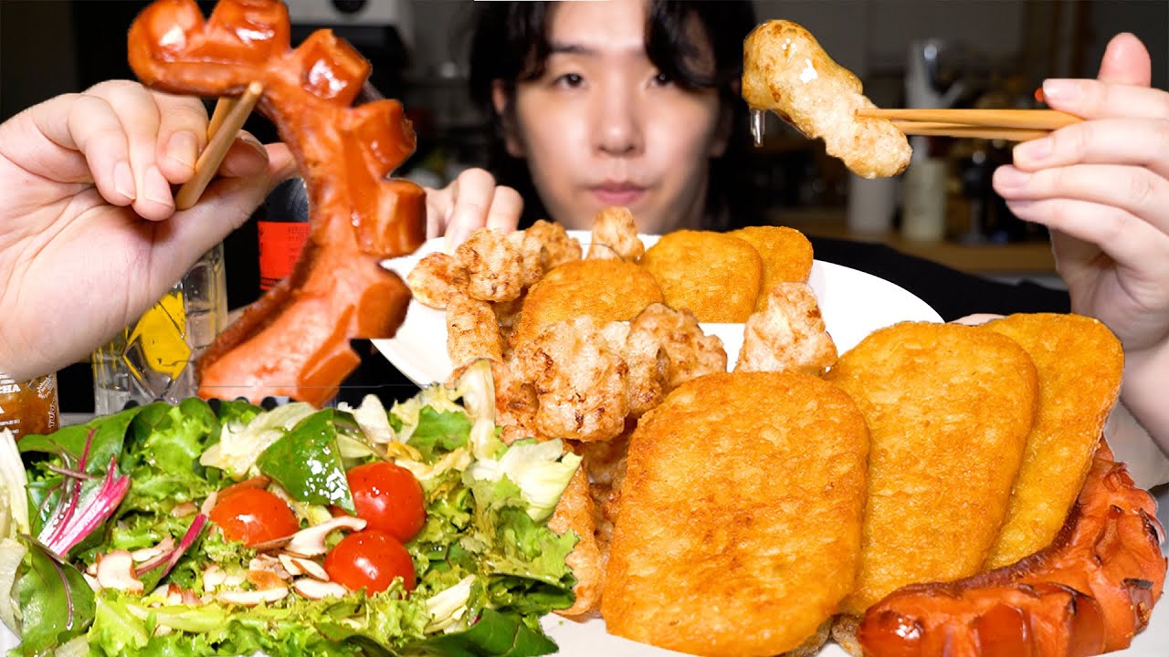 MUKBANG ASMR 해쉬브라운 탕수육 소세지 HASHBROWN FRIED MEAT SAUSAGE EATING SOUND