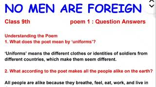 No men are foreign||poem class 9th english ||question answers JKBOSE english questions||@Shamim-sir7