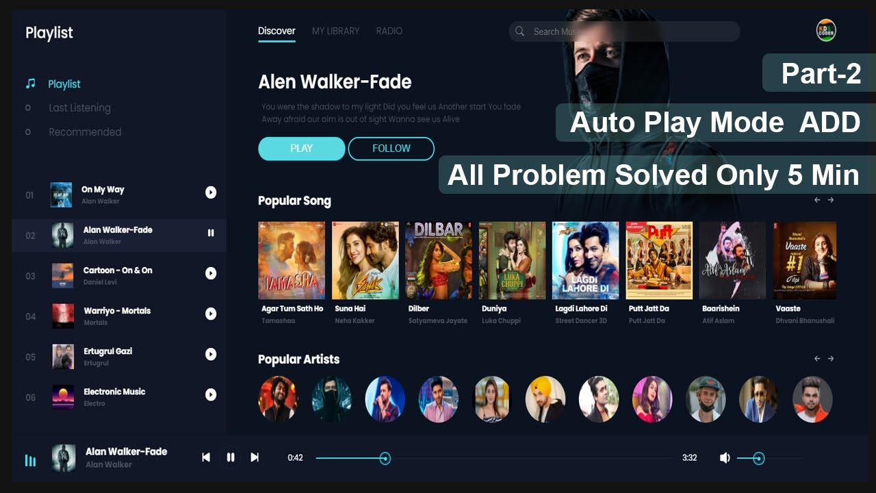 Create A Music Website Using HTML CSS JAVASCRIPT | Add Music In HTML ...