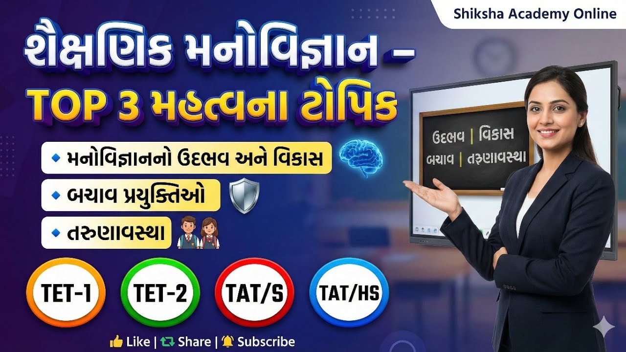 મનોવિજ્ઞાનનો ઉદભવ અને વિકાસ, બચાવ પ્રયુક્તિઓ, તરુણાવસ્થા | TET-1, TET-2, TAT/S, TAT/HS
