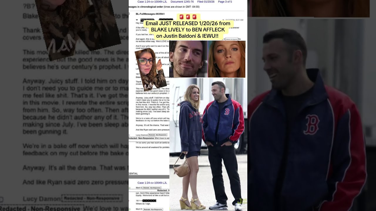 Email JUST RELEASED 1/20/26 from BLAKE LIVELY to BEN AFFLECK on Justin Baldoni & IEWU!!