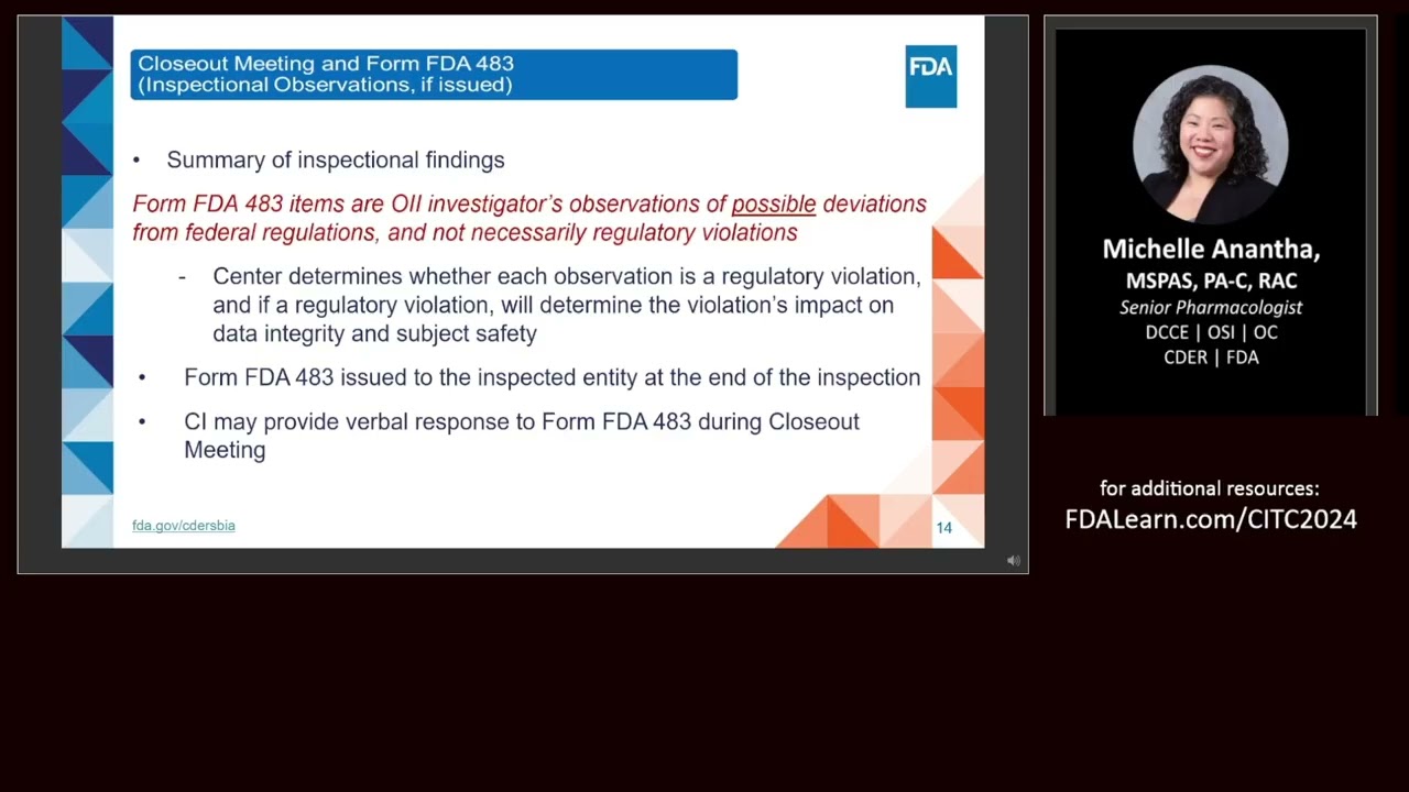 FDA Clinical Investigator Training Course 2024: Clinical Investigator Inspection Readiness