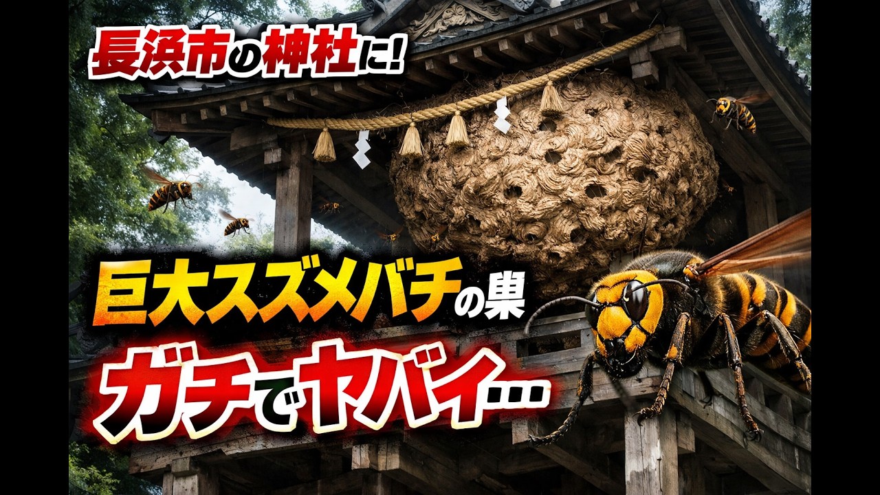 スズメバチ駆除】神社の高所に潜む巨大キイロスズメバチ！プロの技術で