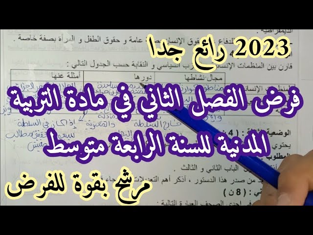 السنة الرابعة متوسط فرض الفصل الثاني مع الحل مادة التربية المدنية النموذج الأول 2023