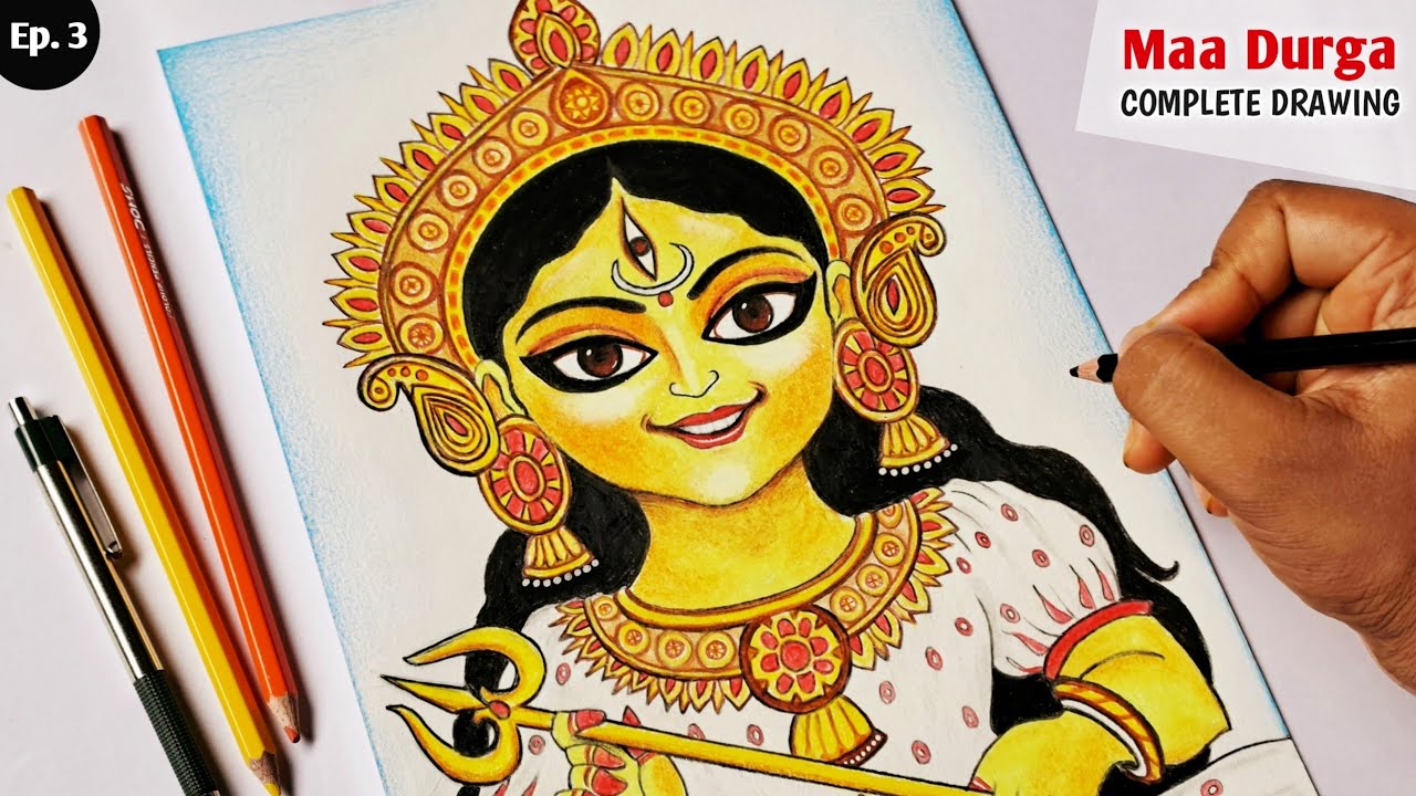 How To Draw Maa Durga With Color Pencil |Drawing Maa Durga Face | Durga  painting, Color pencil drawing, Drawings