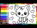 Dibuja y Colorea Un Lindo Gato 🐱🐈❤️🧡💛💚💙💜🌈 Dibujos Para Niños