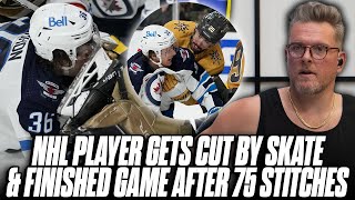 NHL Player Gets Face Sliced By Skate, Plays 75 Stitches & 20 Minutes Later | Pat McAfee Reacts