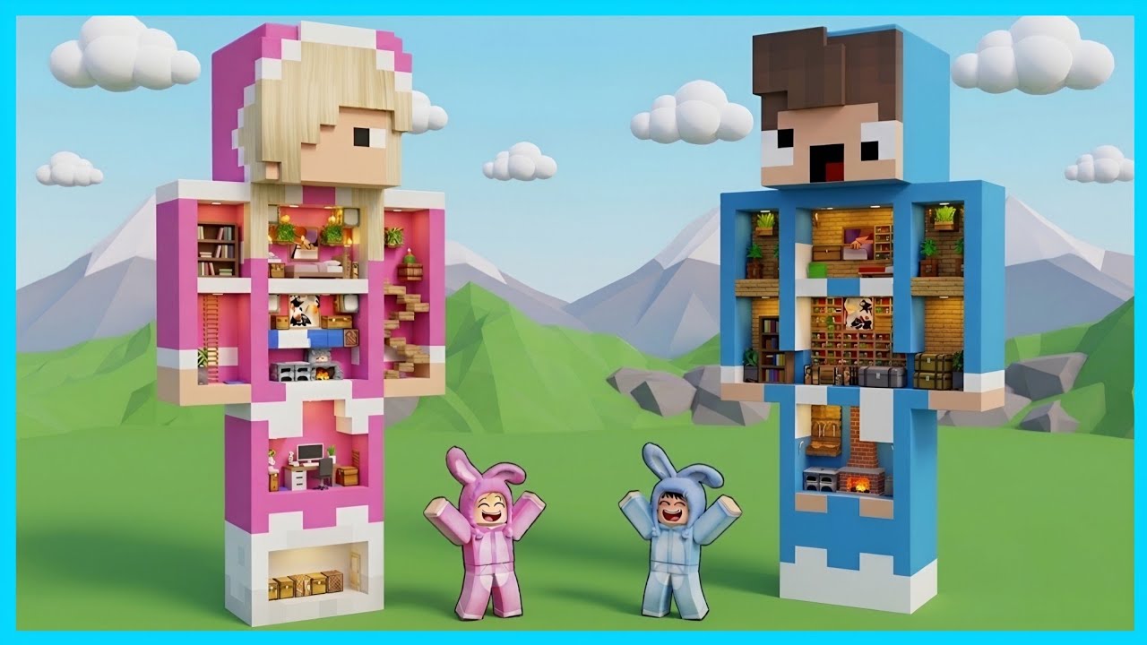 MIPAN & ZUZUZU Tantangan Buat Patung Rumah Bentuk Karakter Minecraft Di ROBLOX!