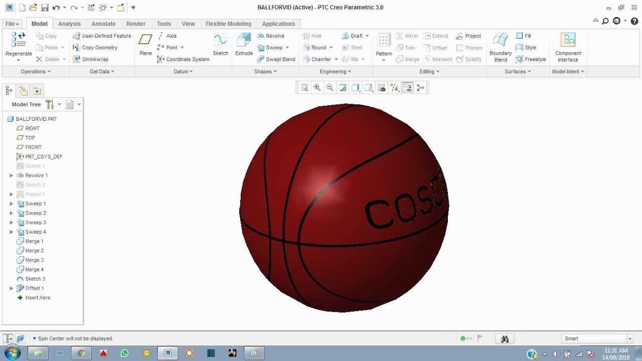CREO SURFACING FOR BEGINNERS. HOW TO MAKE A BASKETBALL IN PTC CREO 3.0