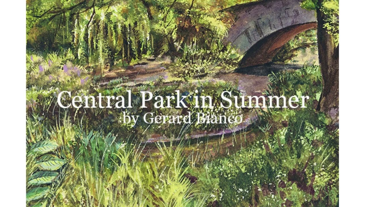 Central Park in Summer Watercolor Painting (Gapstow Bridge)