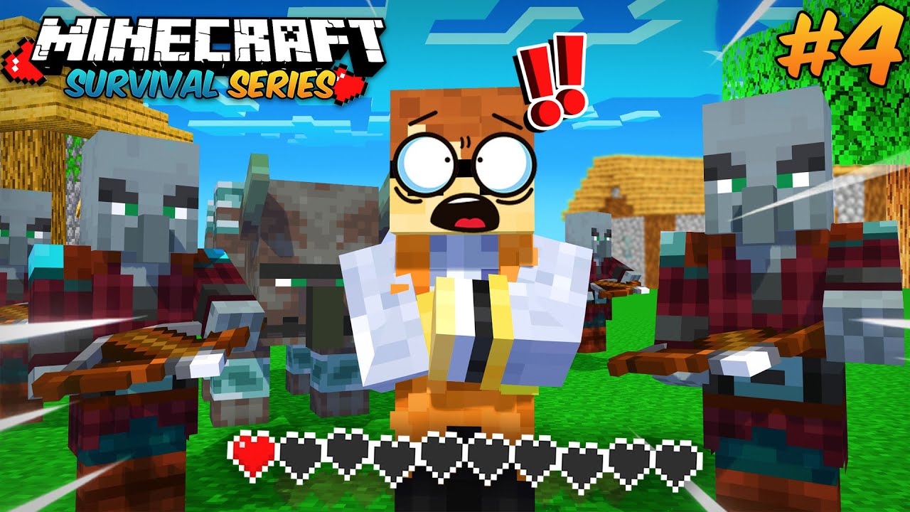 Pillagers ka hamla 😭😭 in Minecraft survival series #4 | funny gameplay🤣🤣