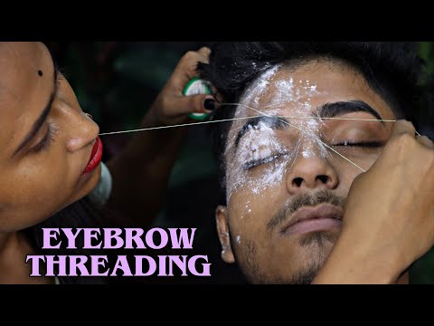 Beard & Eyebrow Threading by Barber Girl Pakhi | Full Face Threading ASMR | Neck Cracking