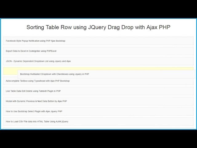Sorting Table Row using JQuery Drag Drop with Ajax PHP