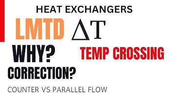LMTD, counter vs parallel flow, temp. crossing, Shell & tube heat exchangers, examples, correction