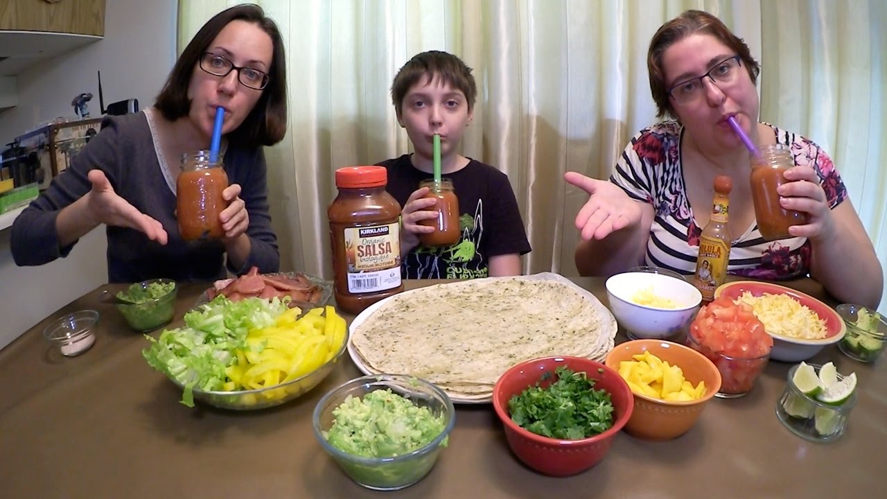 Bacon Breakfast Burritos And V8 Juice | Gay Family Mukbang (먹방) - Eating Show