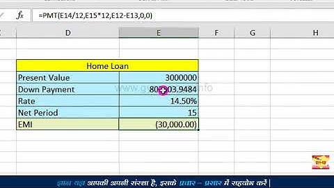 Use Of Goal Seek Formula To Know Estimated Down Payment Amount In MS Excel In Hindi   Lesson 49480p