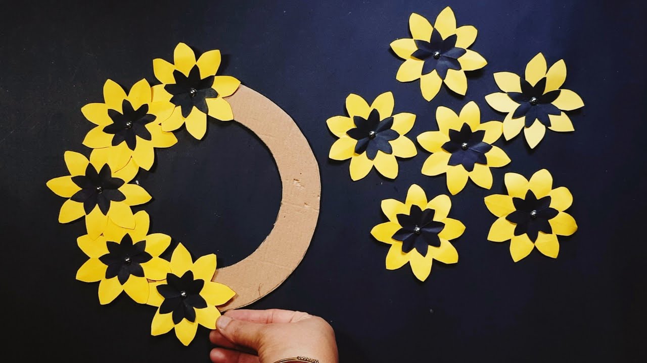 Beautiful Yellow Paper Flower Wall Hanging/How to Make Paper Flower