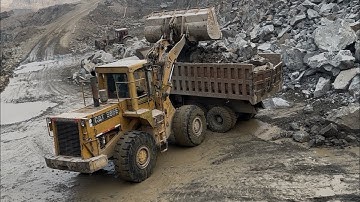 Dumper & trolley Stone loading with Caterpillar Loader in mountain | Black Stone here 