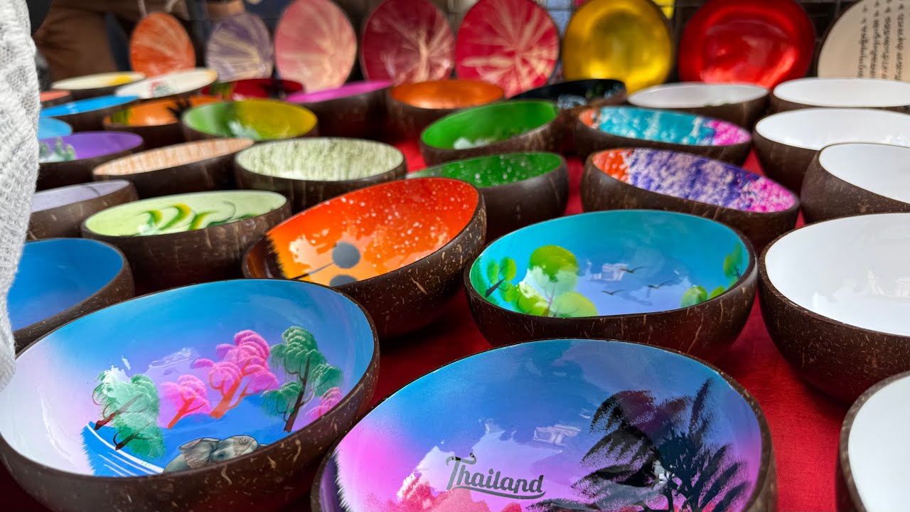 Traditional Thai Hand-Painted Coconut Shell Art