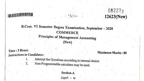 Principles Of Management Accounting B.com 6th Semester Question Paper Year 2020  Bijapur University