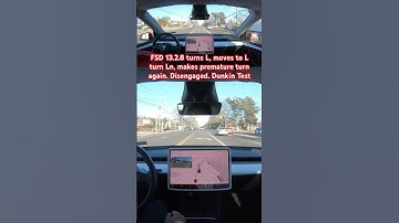 FSD 13.2.8 move to turn Ln, make 2nd premature turn. Disengaged. Dunkin Test #teslafsd #fsdbeta #fsd