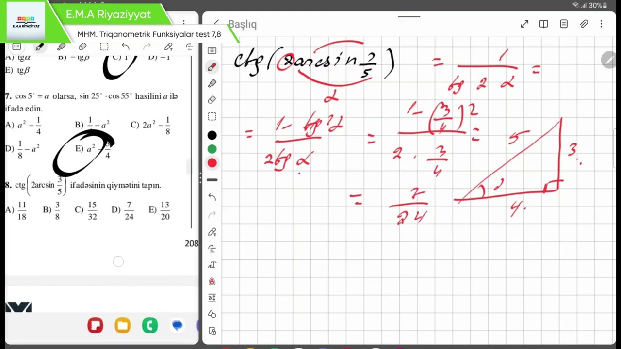 MHM Triqanometrik Funksiyalar test 7,8