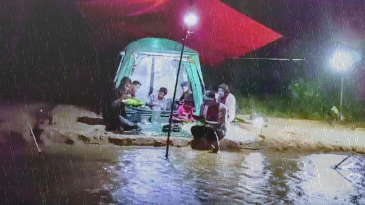 camping hujan deras di muara sugai tepi danau seru rame rame makan bersama di tenda tidur nyenyak