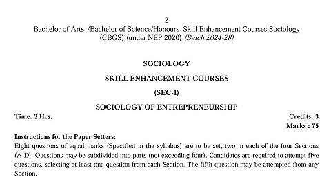 BA / BSc 2nd Semester Sociology Skill Enhancement Course Syllabus 2025 GNDU University
