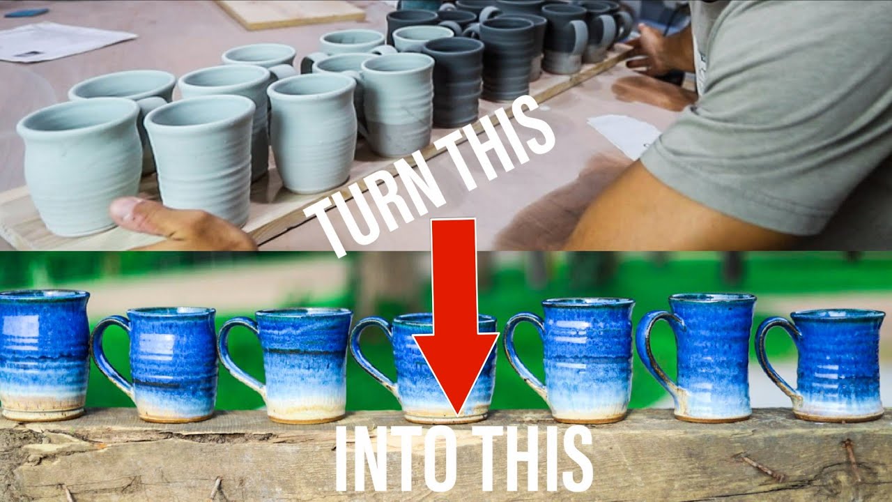 GLAZING Pottery Mugs and FIRING them in the kiln 