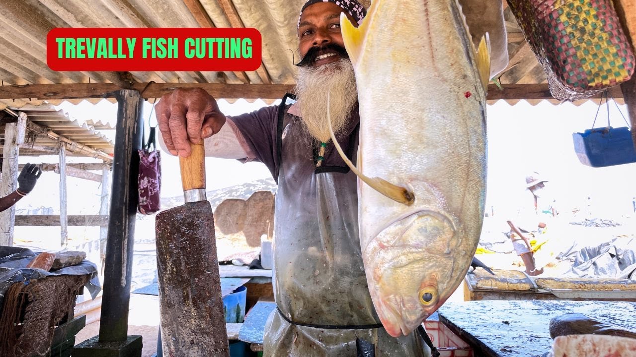 Wow!!! Big Trevally Fish Cutting by a Skilled Fish Cutter in a Traditional Market