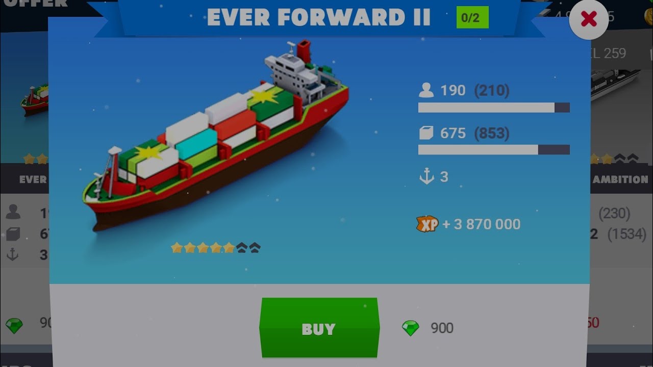 Buying the EVER FORWARD II Christmas Event 2021 ship for 💎 900 gems