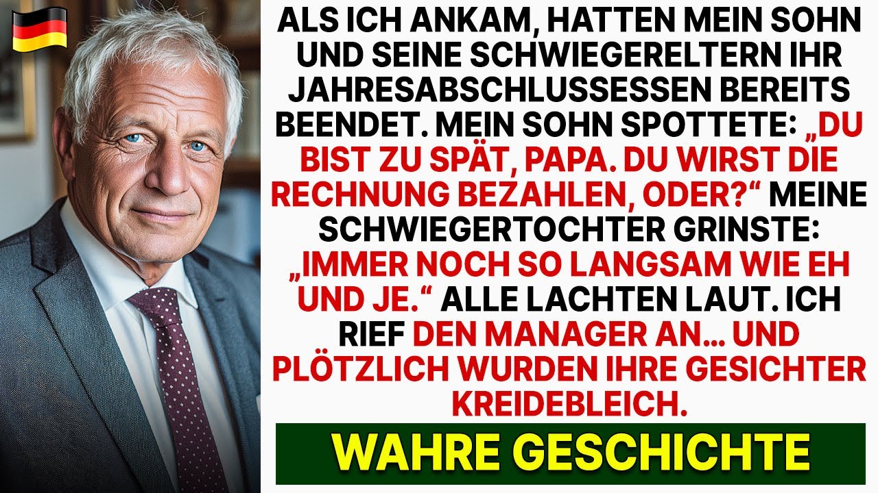 Mein Sohn und seine Schwiegereltern genossen ein Luxus-Dinner und erwarteten, dass ich zahle...