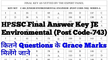 HPSSC Final Answer Key Declared Junior Environmental Engineer Post Code 743 |Grace Marks Full Detail