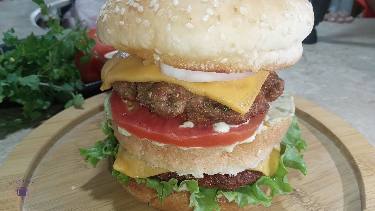 Best Double Patty Beef Burger With Unique Green Sauce Recipe By Cook