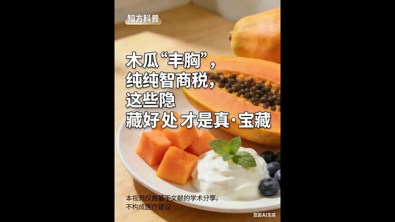 《营养学报》《医药导报》等权威期刊明确证实：木瓜丰胸是流传已久的谣言！其富木瓜含的多酚类物质助力清除自由基、抗氧化，膳食纤维促进肠道蠕动、改善消化，还能为身体补充维生素，带来护心护眼的额外益处。【免
