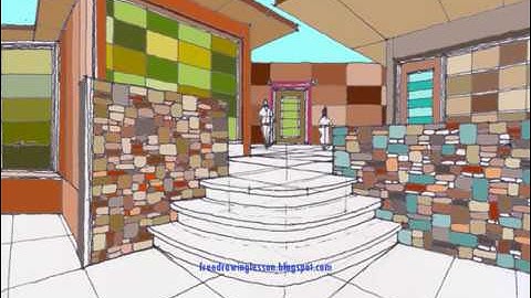 Draw a box : A courtyard.... steps in a multi point perspective.. plus digital colouring. #shorts