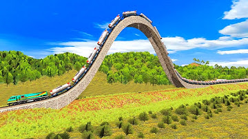 3 TRAINS CLIMB GIANT SPEED BUMP TRACK-BUMPY FORKED RAILROAD CROSSING SPEED BUMP #90 |Train Simulator