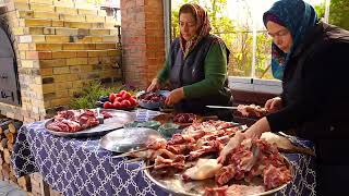 Authentic Family Recipes: Grandmothers Cooked Different kind of Kebabs on the Mangal.