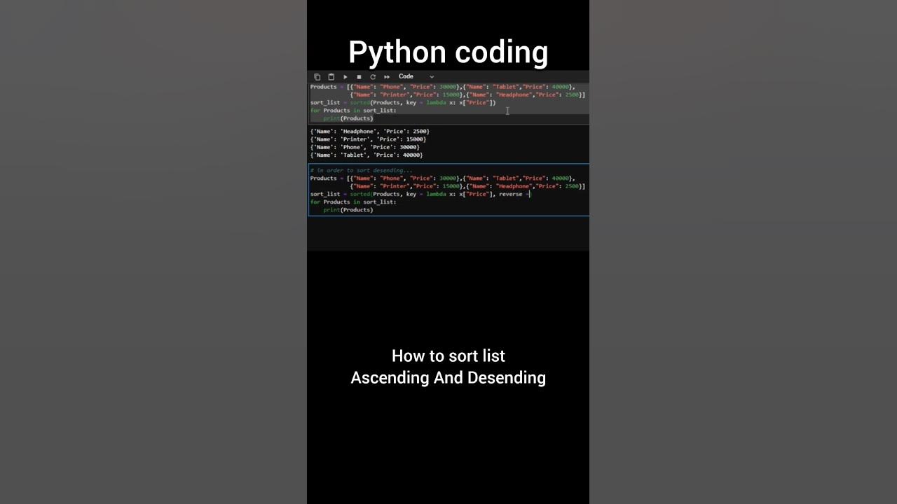 How to sort lists in python || reverse sorting list easy coding #python ...