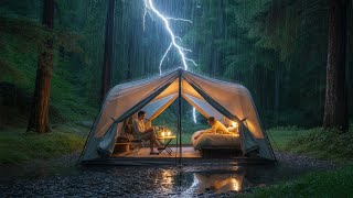 Chubby Boy Camping Alone In Usa Heavy Rain, Thunder & Wind Challenge